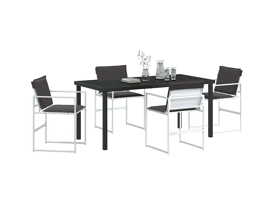 Set da pranzo da giardino da 5 pezzi con cuscini in textilene bianco e acciaio