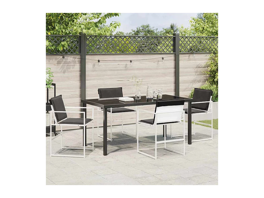 Set da pranzo da giardino da 5 pezzi con cuscini in textilene bianco e acciaio