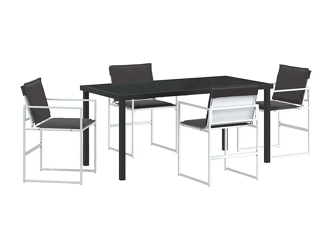 Set da pranzo da giardino da 5 pezzi con cuscini in textilene bianco e acciaio