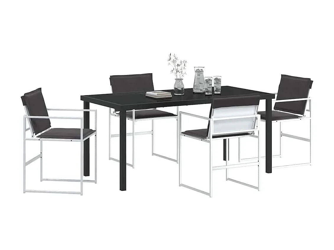 Set da pranzo da giardino da 5 pezzi con cuscini in textilene bianco e acciaio