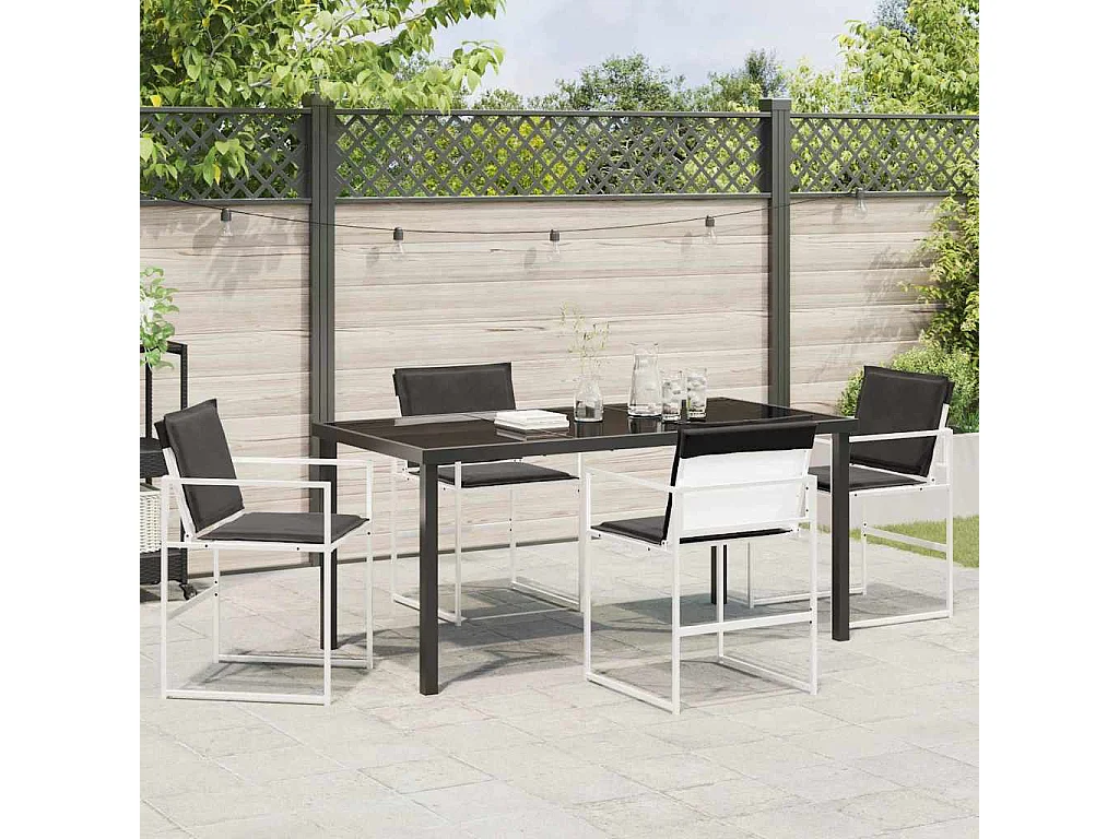 Set da pranzo da giardino da 5 pezzi con cuscini in textilene bianco e acciaio