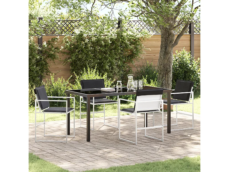 Ensemble de salle à manger de jardin 5 pièces avec coussins en Textilène blanc et acier