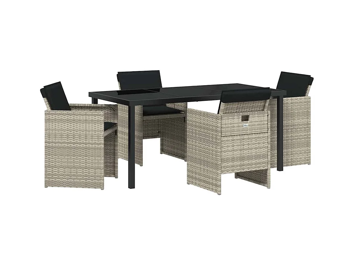 Set da pranzo da giardino 5 pezzi con cuscini grigio chiaro in polyrattan