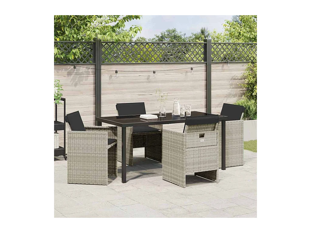 Set da pranzo da giardino 5 pezzi con cuscini grigio chiaro in polyrattan
