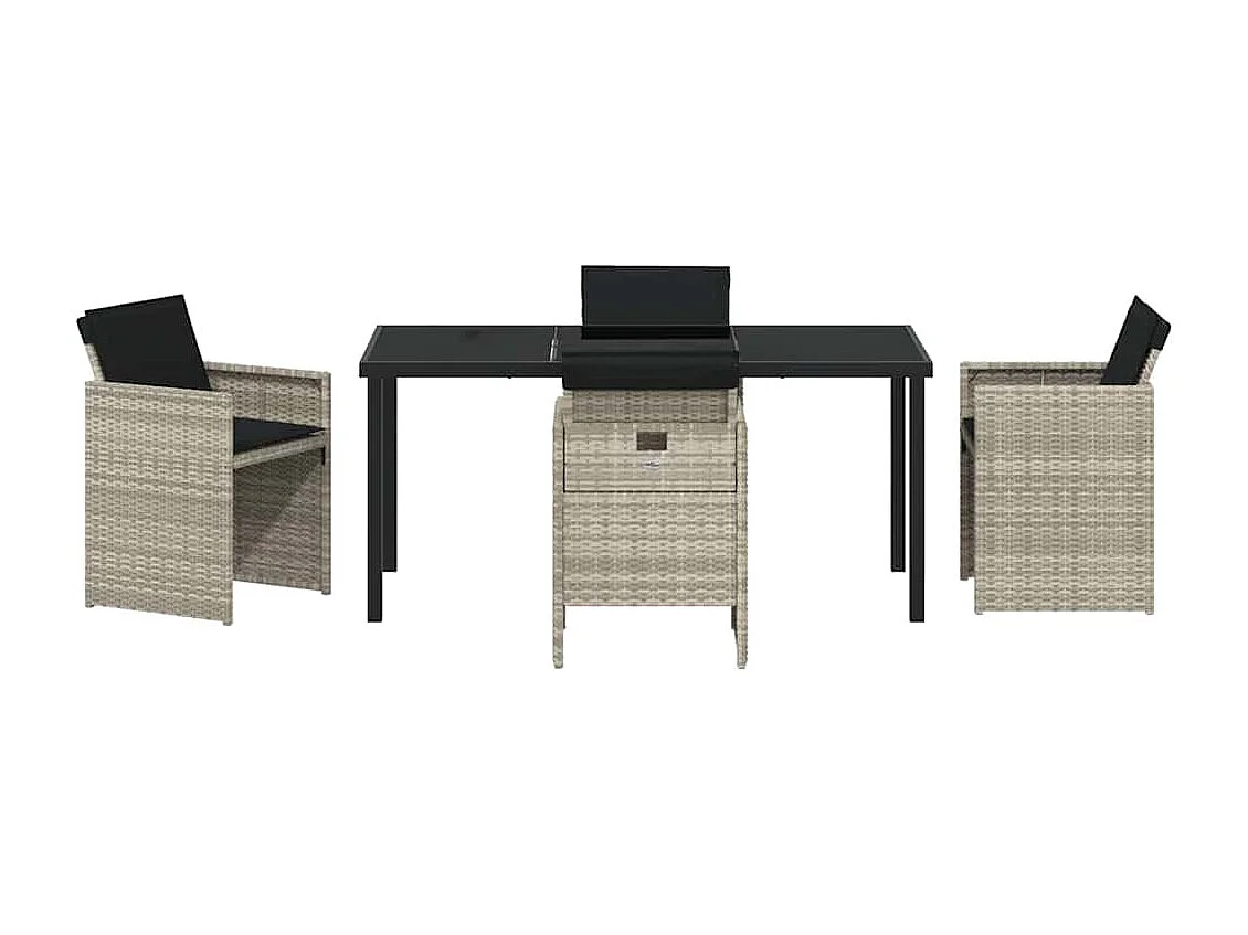 Set da pranzo da giardino 5 pezzi con cuscini grigio chiaro in polyrattan