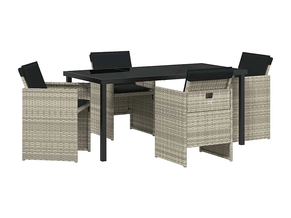 Ensemble de salle à manger de jardin 5 pièces avec coussins gris clair en poly rotin
