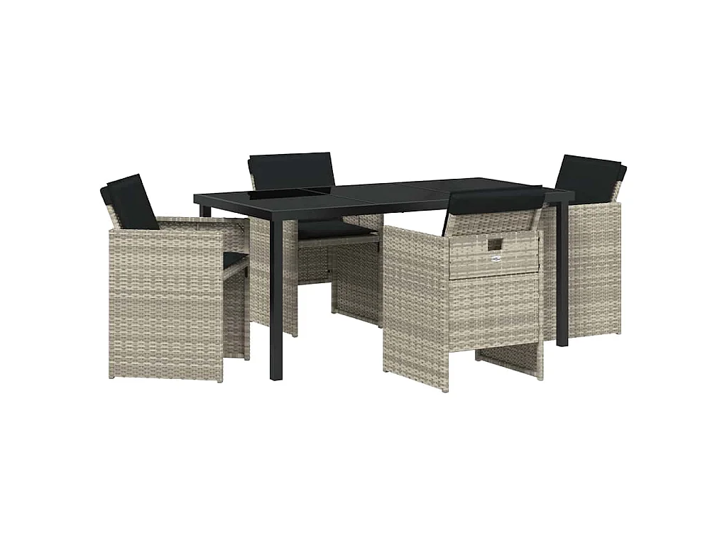 Ensemble de salle à manger de jardin 5 pièces avec coussins gris clair en poly rotin