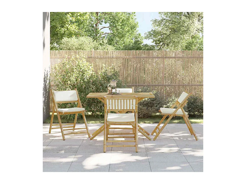 Chaises de bistro pliantes lot de 4 et coussins blanc crème