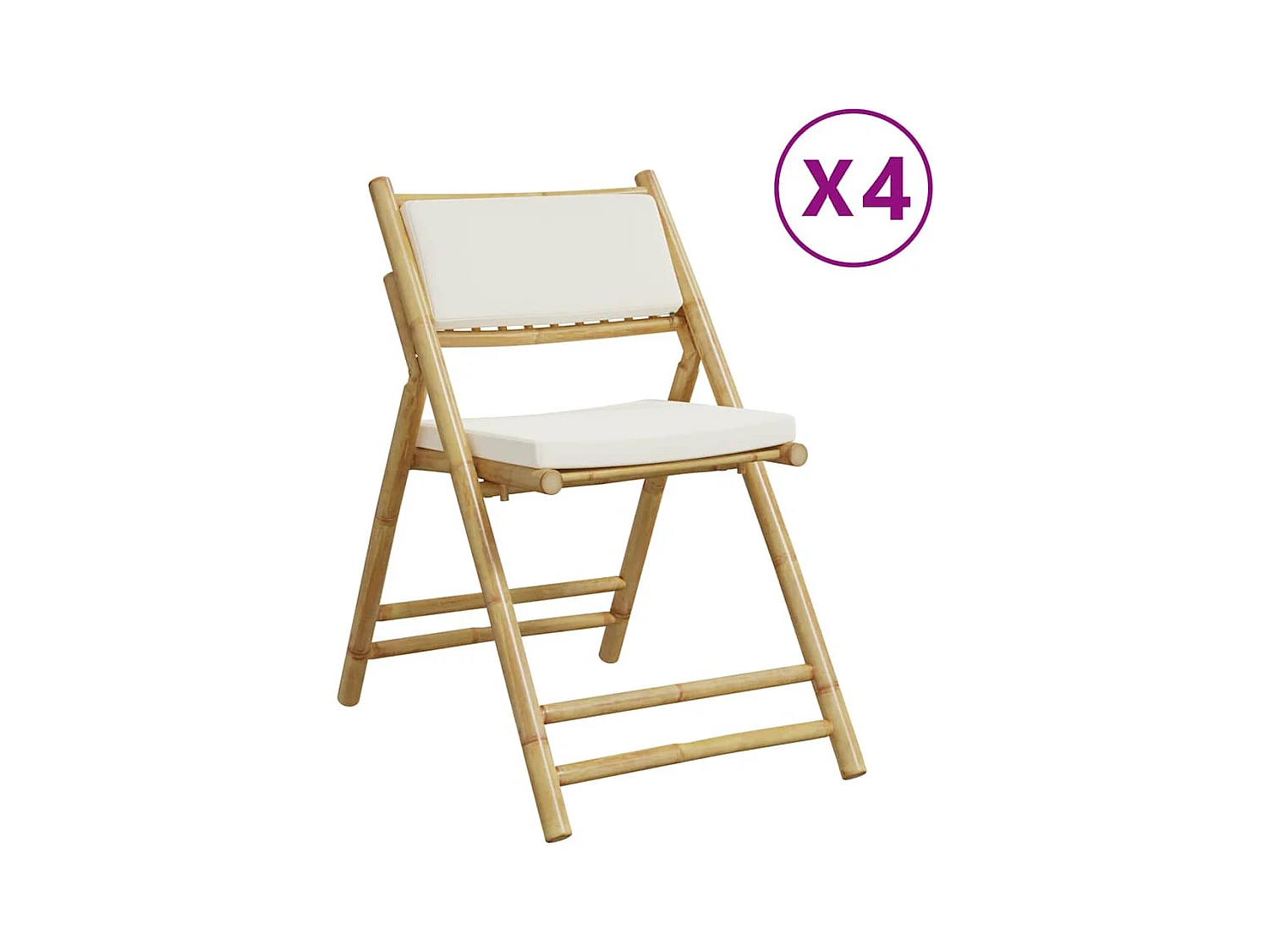 Chaises de bistro pliantes lot de 4 et coussins blanc crème