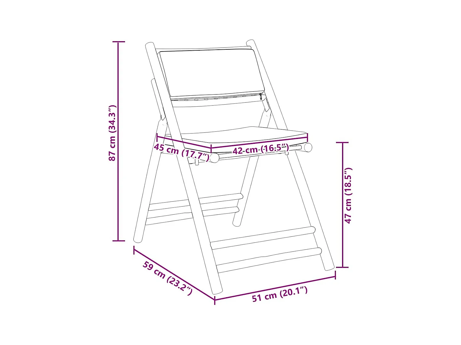 Chaises de bistro pliantes lot de 4 et coussins blanc crème