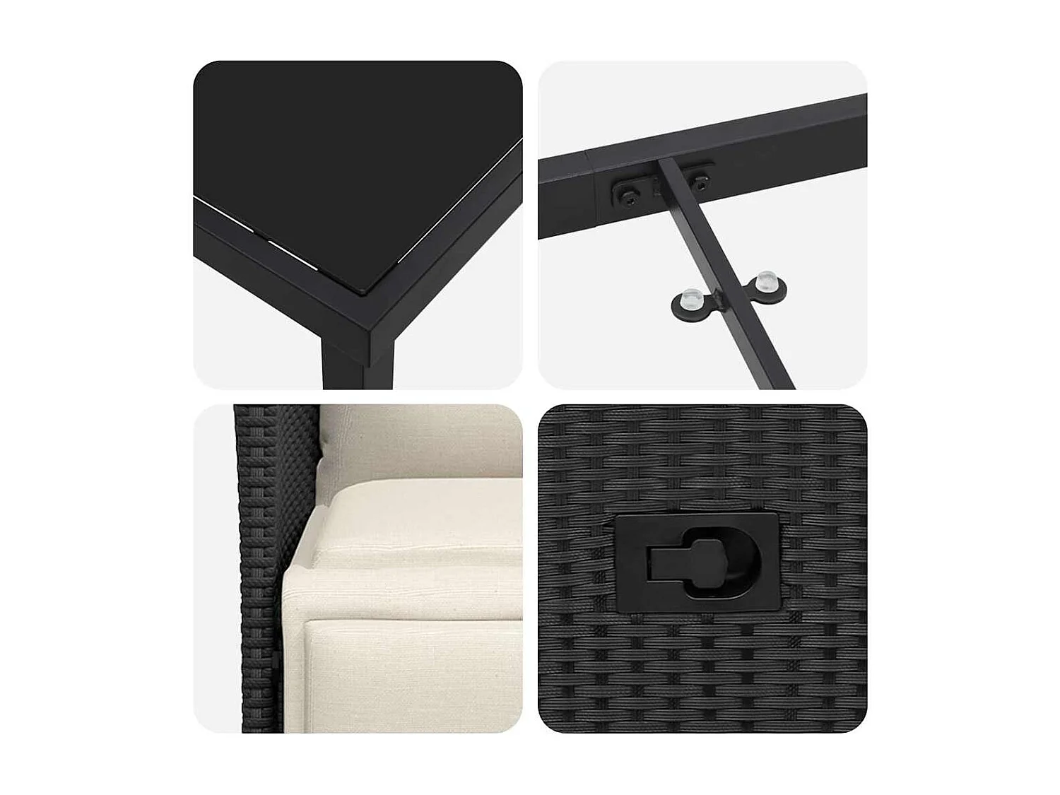 Set da pranzo da giardino 3 pezzi con cuscini in polyrattan nero