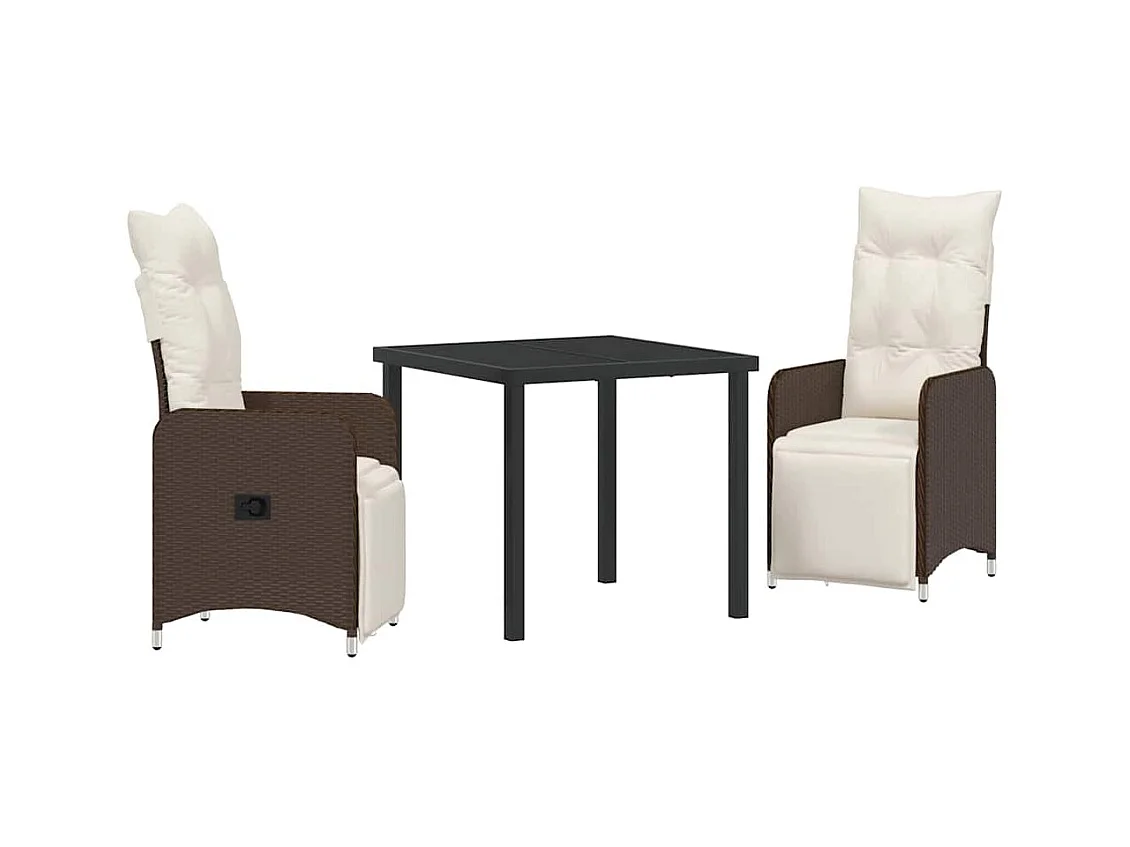 Set da pranzo da giardino 3 pezzi con cuscini marroni in polyrattan