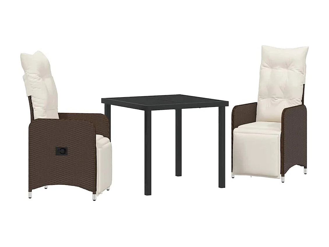 Set de salle à manger de jardin 3 pièces avec coussins marron en poly rotin