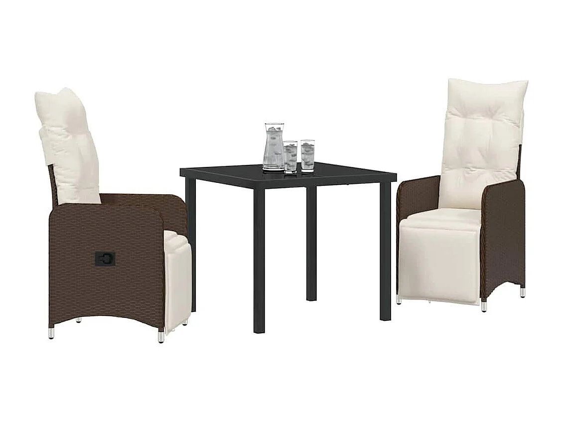Set de salle à manger de jardin 3 pièces avec coussins marron en poly rotin
