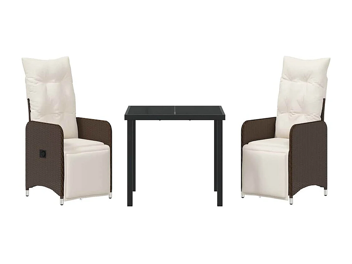Set de salle à manger de jardin 3 pièces avec coussins marron en poly rotin
