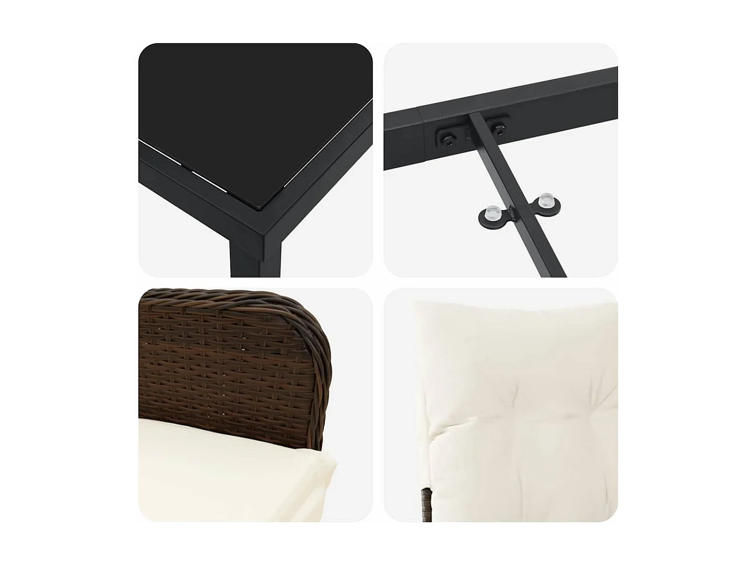 Set de salle à manger de jardin 3 pièces avec coussins marron en poly rotin