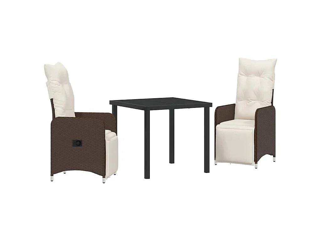 Set da pranzo da giardino 3 pezzi con cuscini marroni in polyrattan