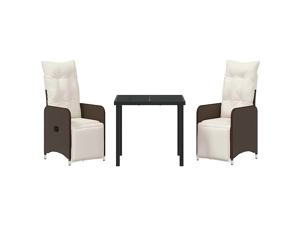 Set da pranzo da giardino 3 pezzi con cuscini marroni in polyrattan