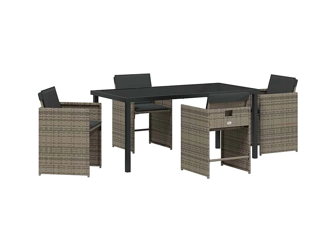 Set da pranzo da giardino 5 pezzi con cuscini grigi in polyrattan