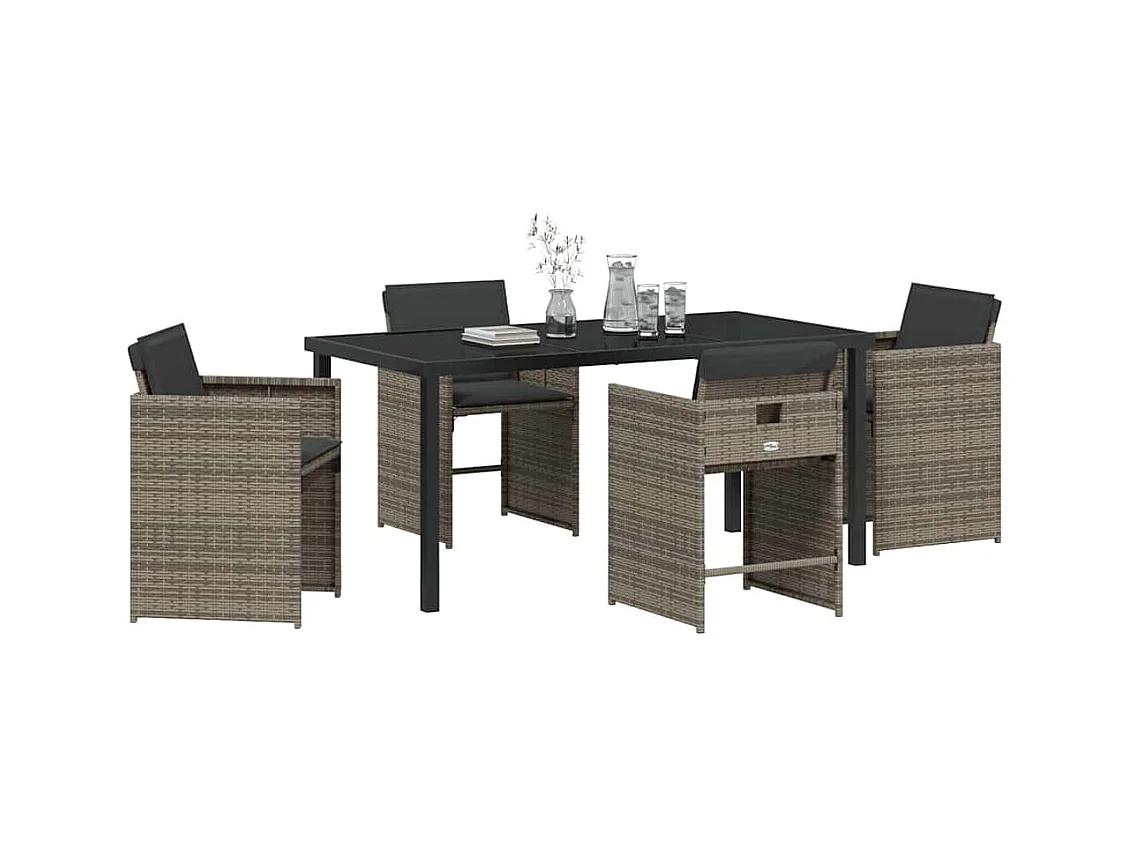 Set da pranzo da giardino 5 pezzi con cuscini grigi in polyrattan