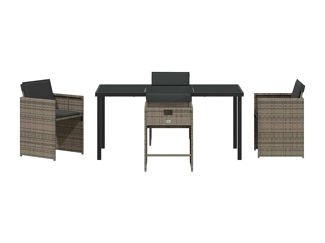 Set da pranzo da giardino 5 pezzi con cuscini grigi in polyrattan