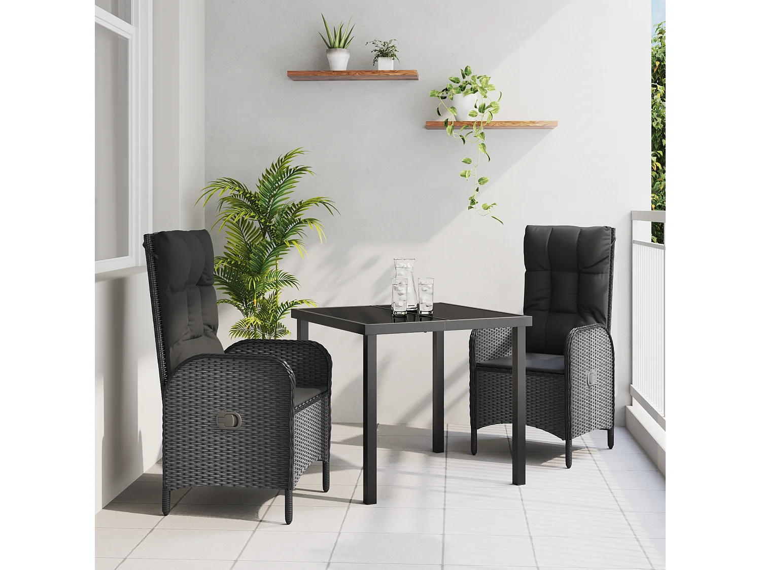 3-delige zwarte poly rattan tuinset