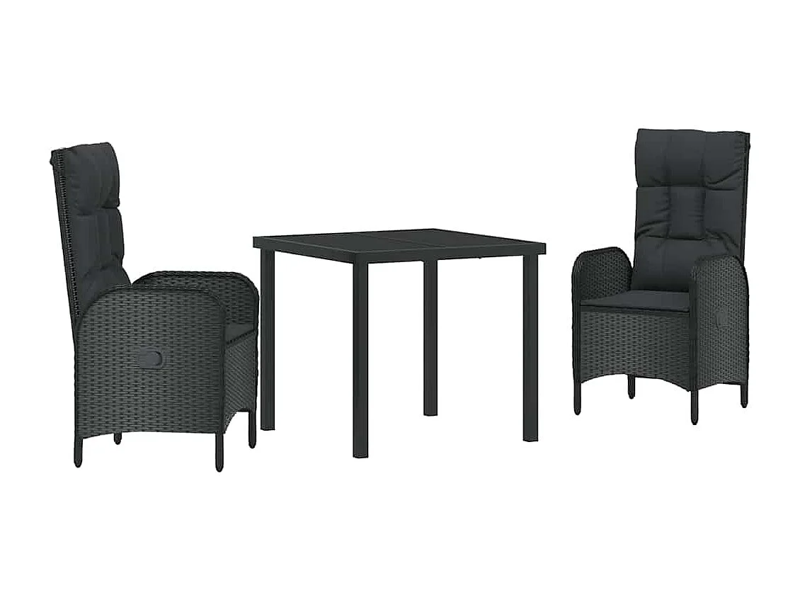 3-delige zwarte poly rattan tuinset