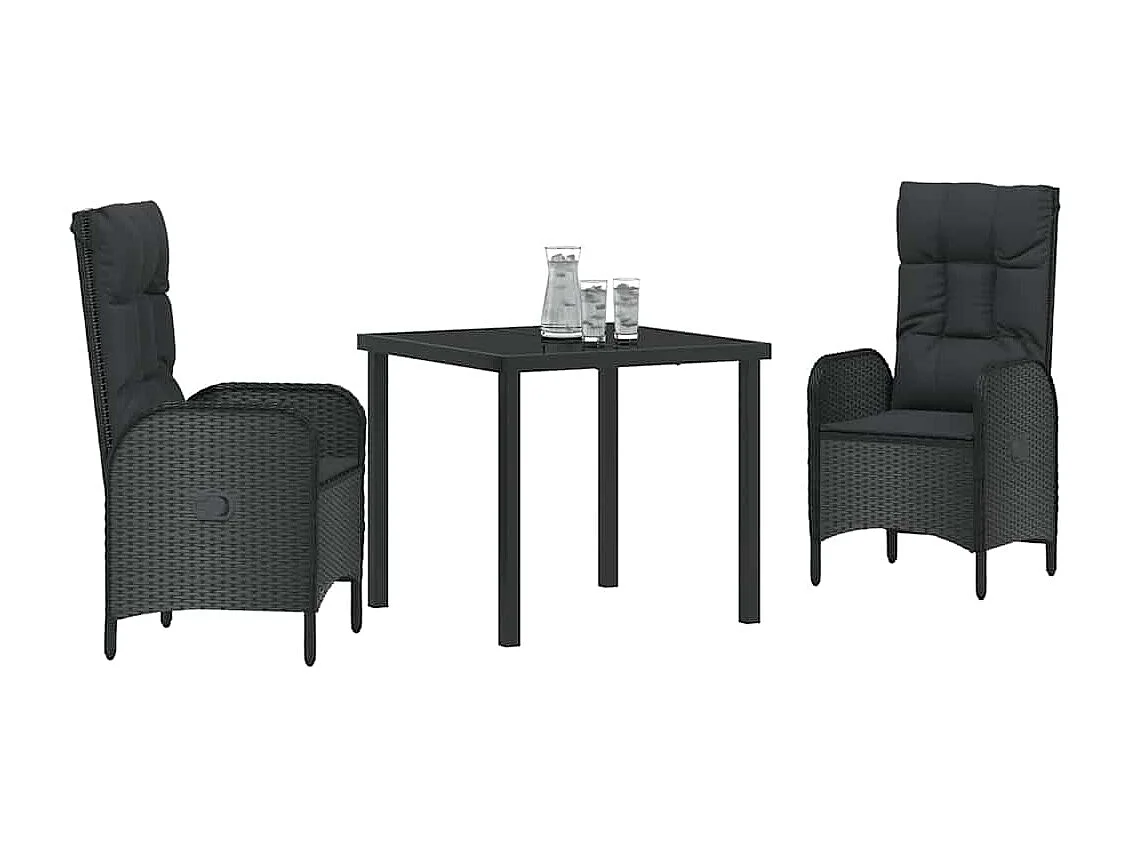 3-delige zwarte poly rattan tuinset