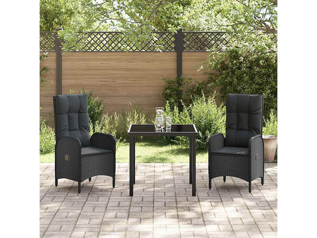 3-delige zwarte poly rattan tuinset