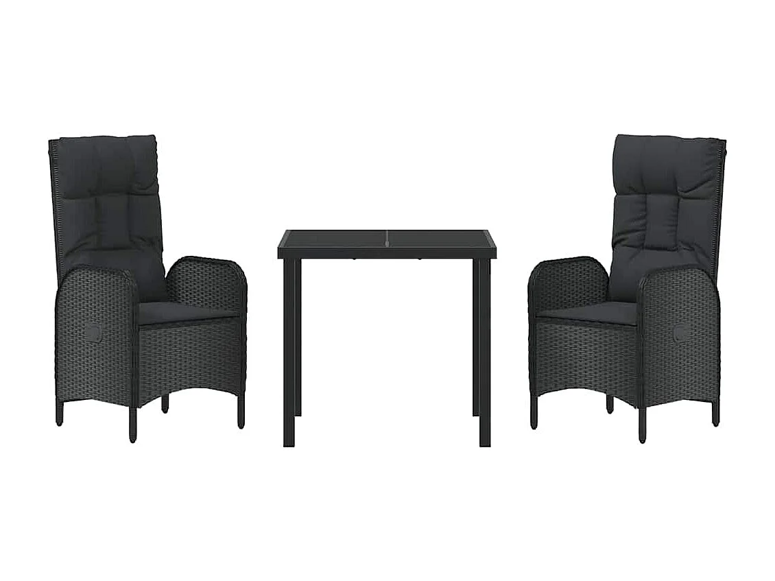 3-delige zwarte poly rattan tuinset