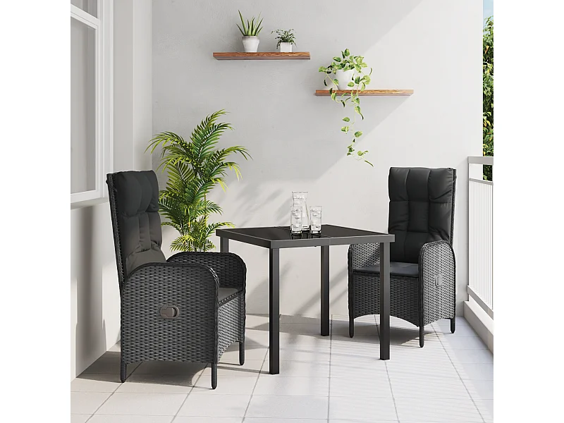 3-delige zwarte poly rattan tuinset