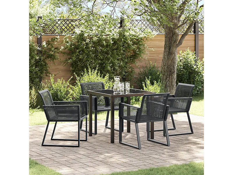 5-teiliges Garten-Essset aus schwarzem Rattan