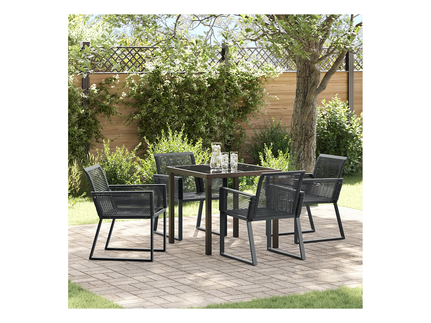 Ensemble de Salle à Manger de Jardin 5 Pièces Noir Rattan Poly