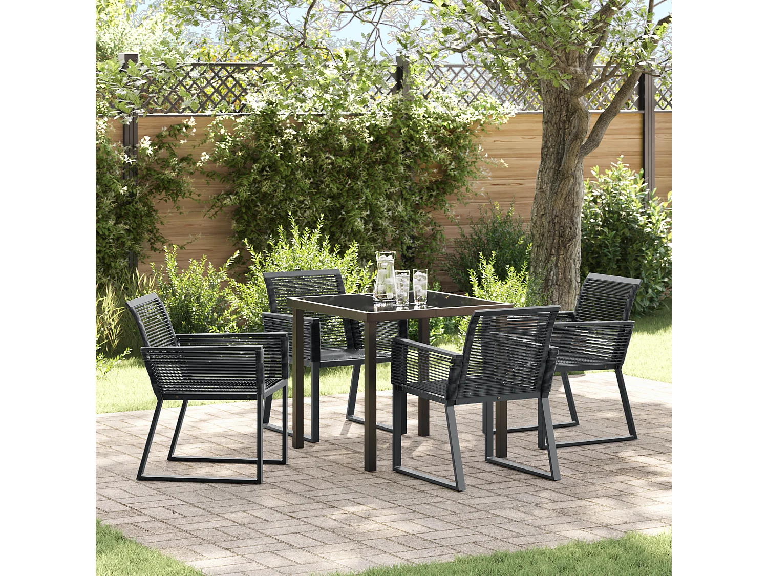 Ensemble de Salle à Manger de Jardin 5 Pièces Noir Rattan Poly