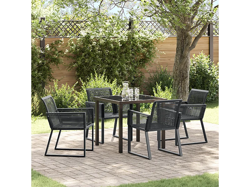 Set da pranzo da giardino in rattan nero da 5 pezzi