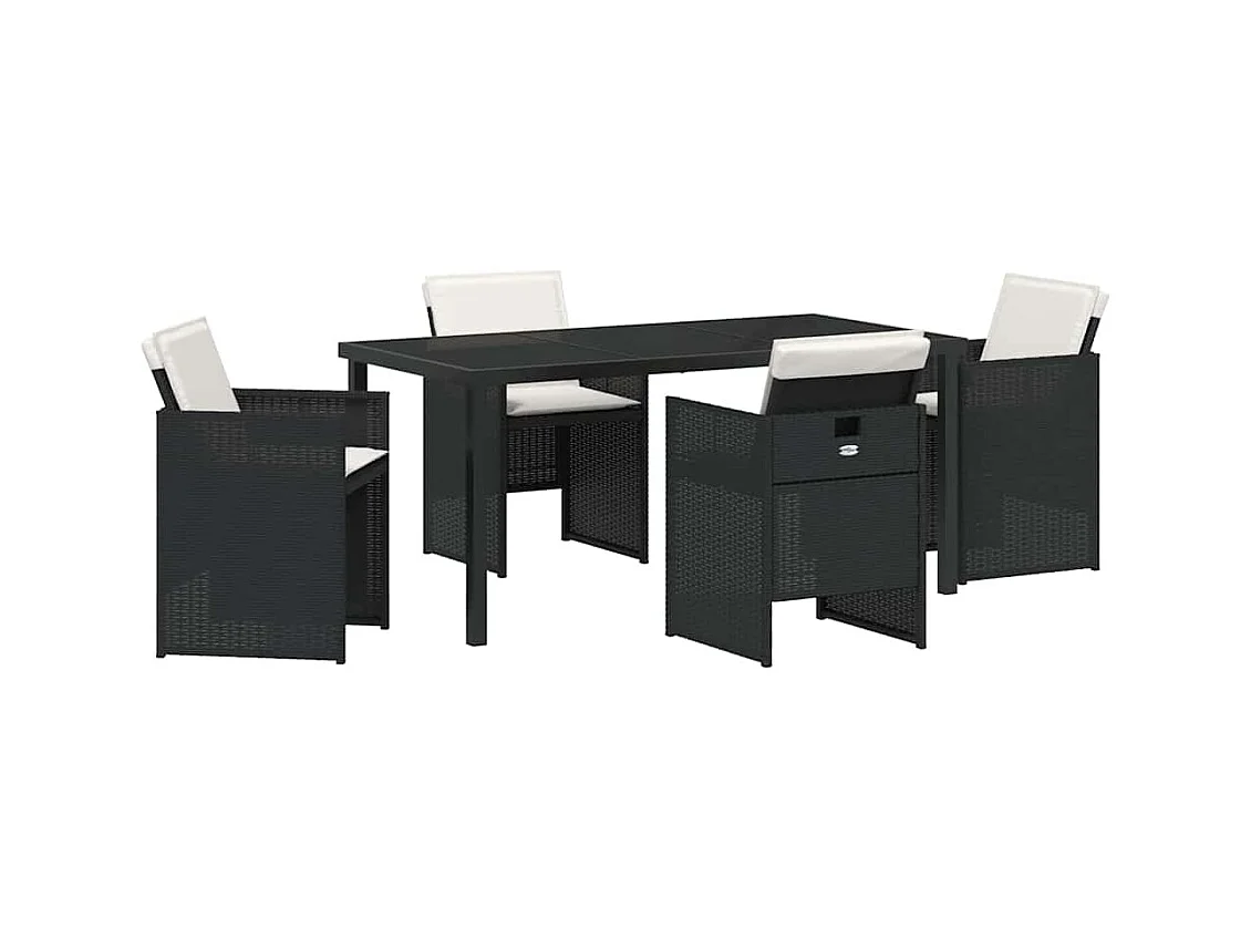 Ensemble de Salle à Manger de Jardin de 5 Pièces avec Coussins en Rattan Poly Noir