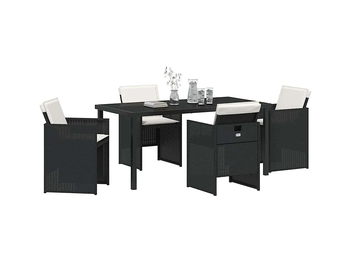 Ensemble de Salle à Manger de Jardin de 5 Pièces avec Coussins en Rattan Poly Noir
