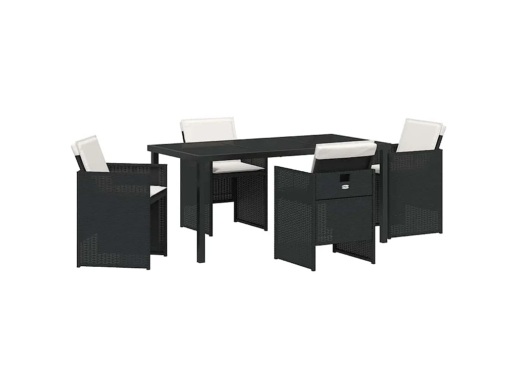 Juego de comedor de jardín de 5 piezas con cojines de ratán sintético negro