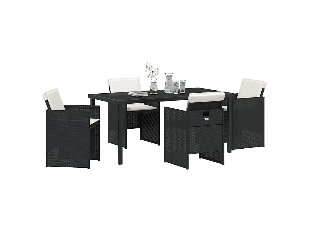 Juego de comedor de jardín de 5 piezas con cojines de ratán sintético negro