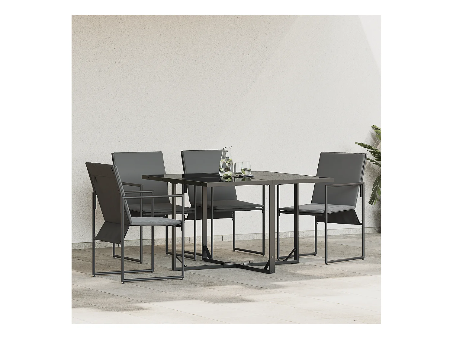 Set de 4 fauteuils de jardin noirs avec coussins