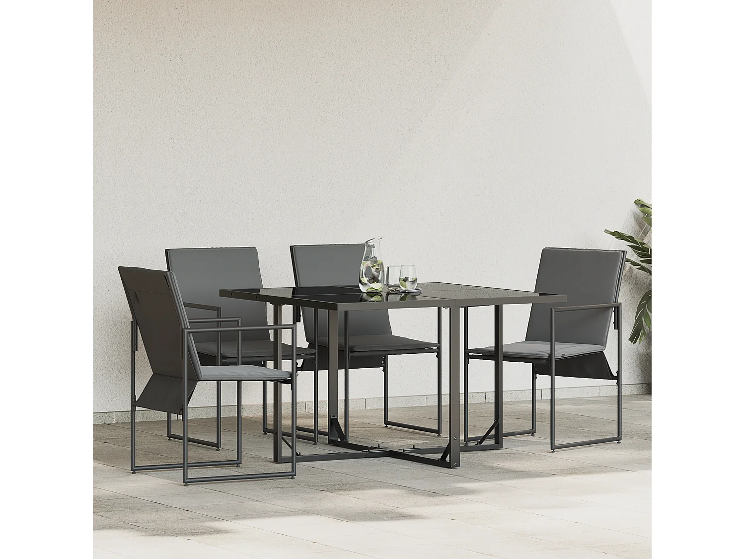 Conjunto de 4 sillones de jardín negros con cojines