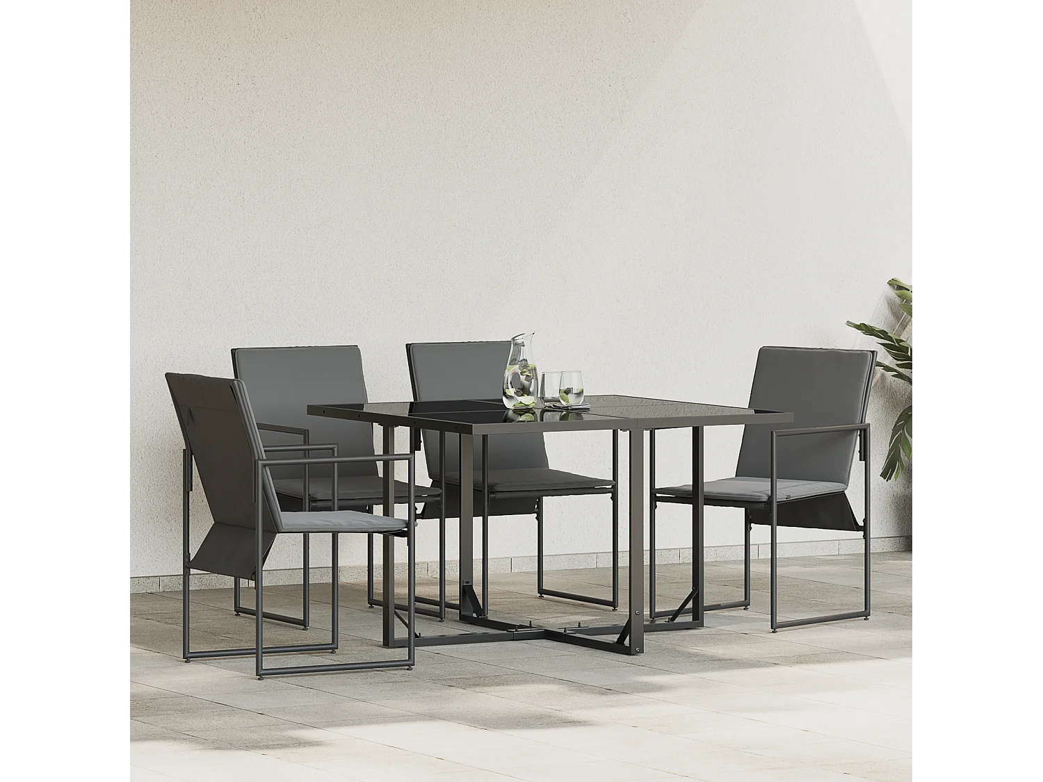 Set di 4 poltrone da giardino nere con cuscini