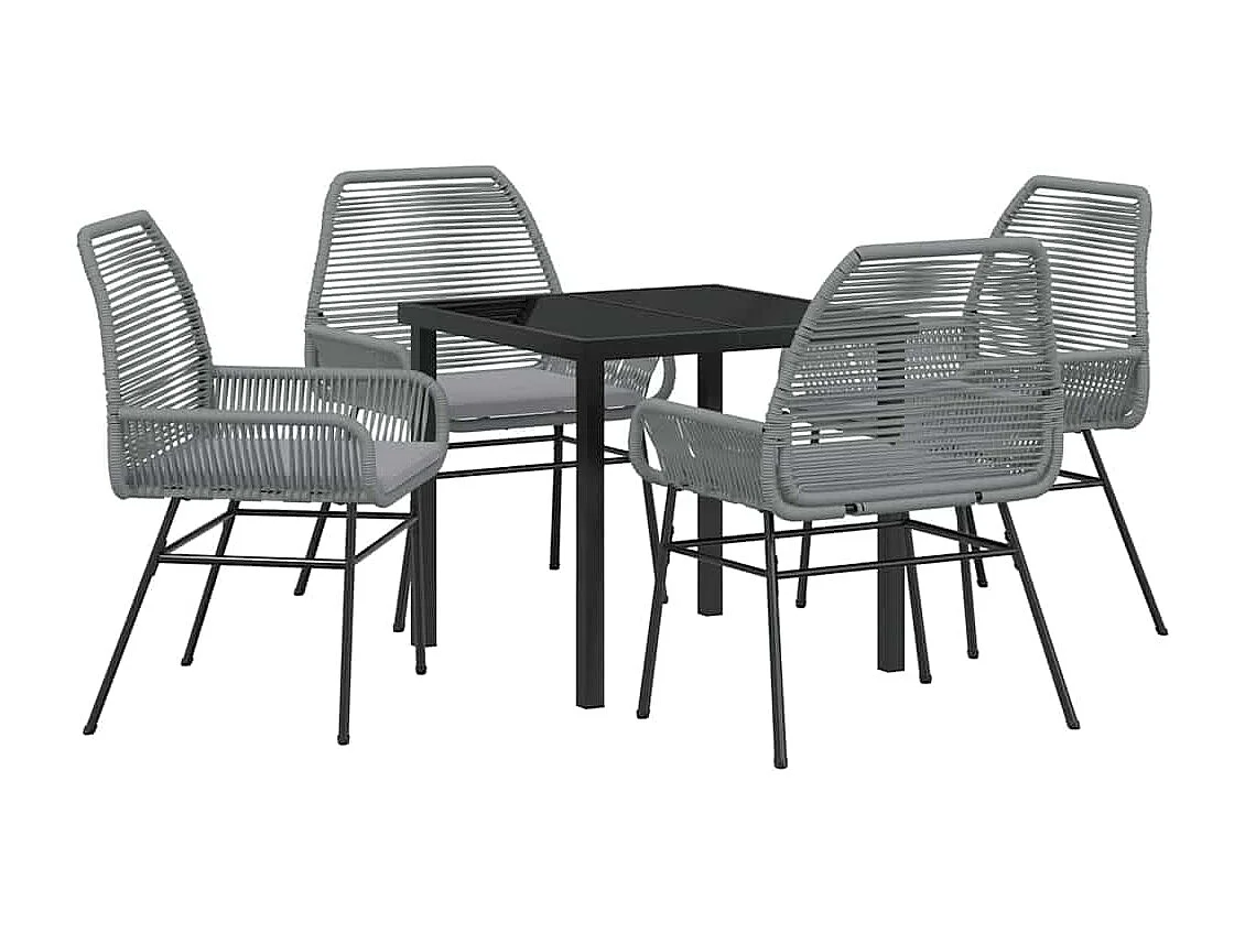 Set da pranzo da giardino 5 pezzi con cuscini in polyrattan grigio