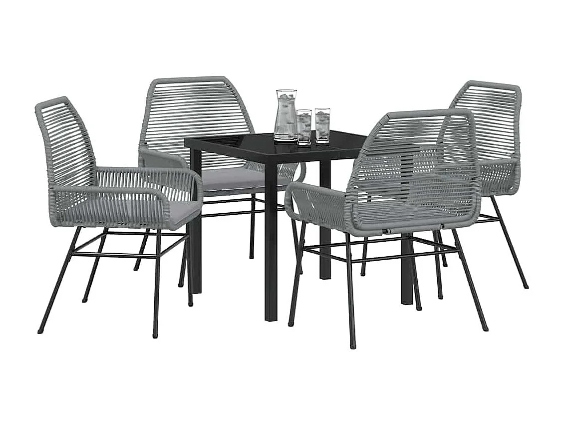 Set da pranzo da giardino 5 pezzi con cuscini in polyrattan grigio