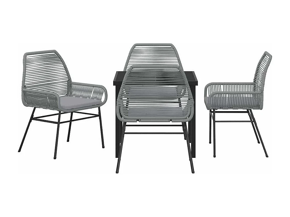 Set da pranzo da giardino 5 pezzi con cuscini in polyrattan grigio