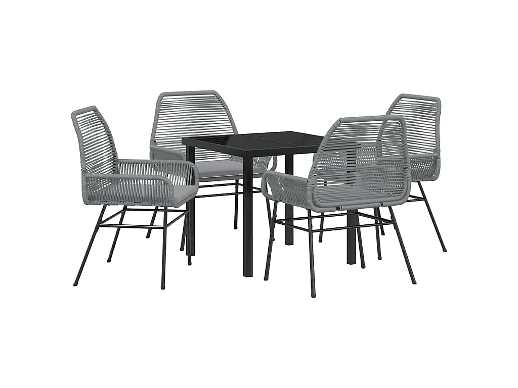 Juego de comedor de jardín de 5 piezas con cojines de ratán sintético gris