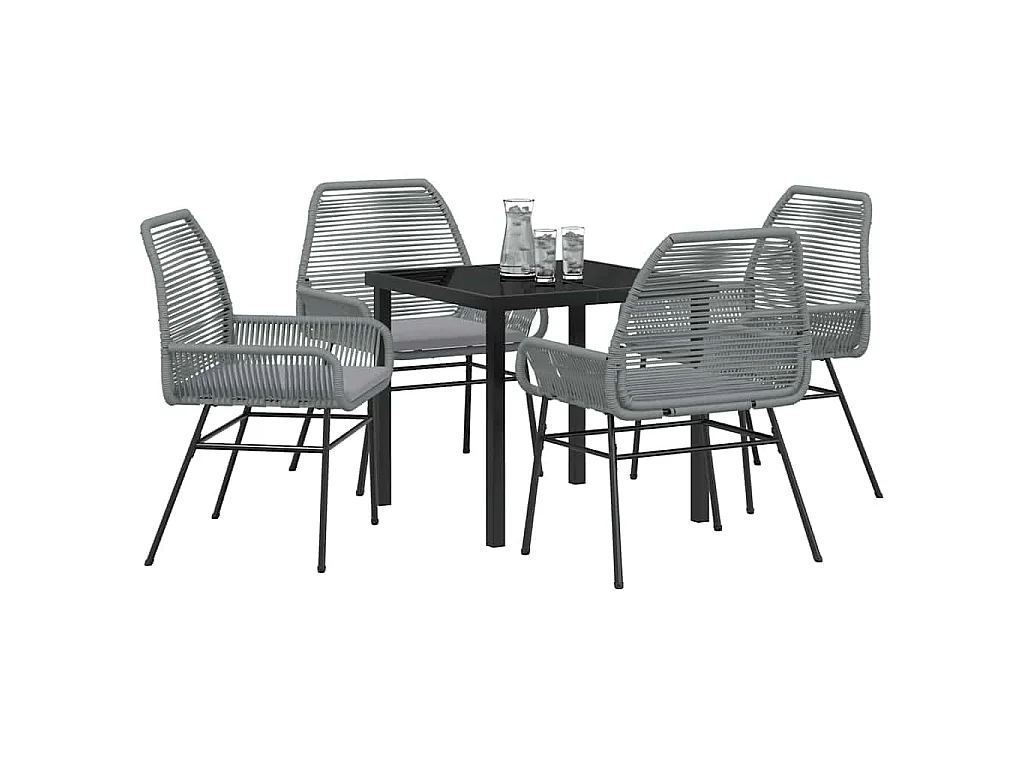 Juego de comedor de jardín de 5 piezas con cojines de ratán sintético gris