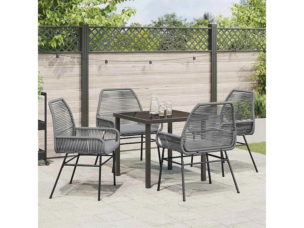 Juego de comedor de jardín de 5 piezas con cojines de ratán sintético gris