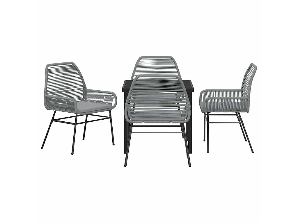 Juego de comedor de jardín de 5 piezas con cojines de ratán sintético gris