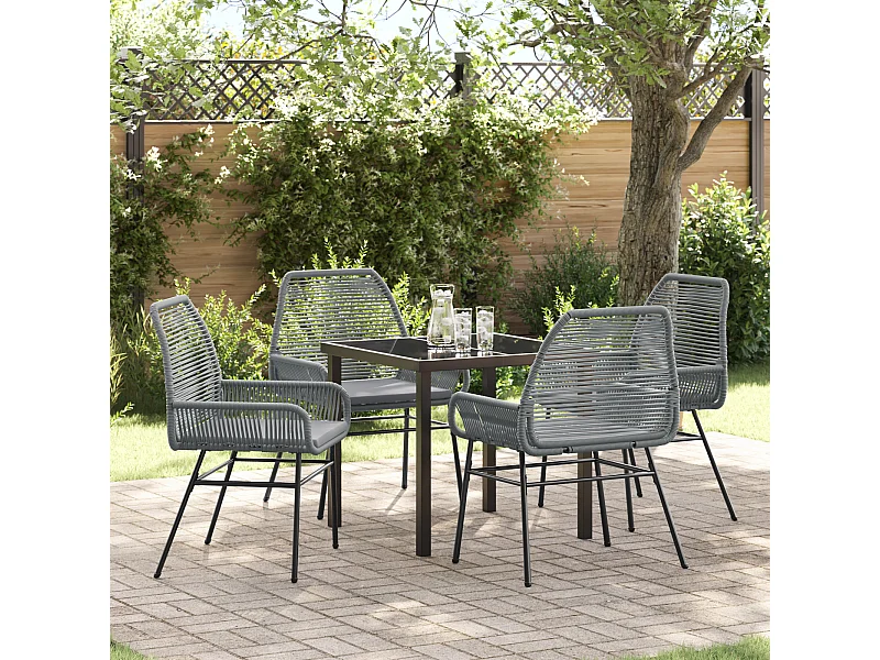 Set da pranzo da giardino 5 pezzi con cuscini in polyrattan grigio